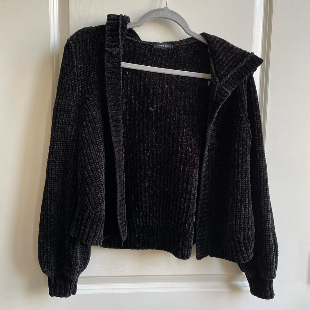 Soft Black Hooded Open sweater